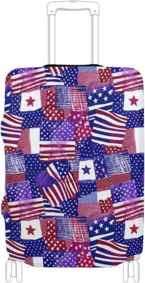 CHIFIGNO American Flag Patchwork Travel Bag Cover Luggage Protector Cover Fits 18-32 Inch Luggage M Fits 22-24 Inch
