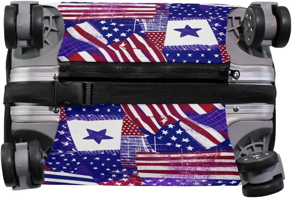 CHIFIGNO American Flag Patchwork Travel Bag Cover Luggage Protector Cover Fits 18-32 Inch Luggage M Fits 22-24 Inch
