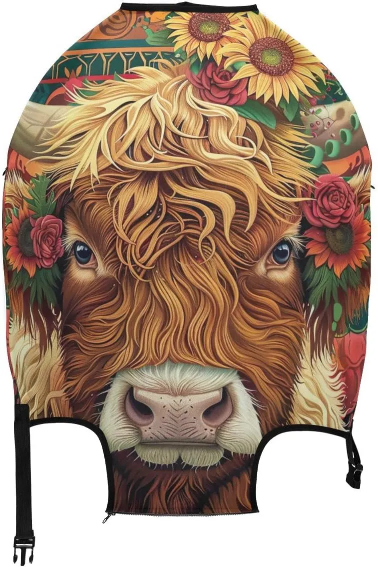 CHIFIGNO Boho Highland Cow Travel Luggage Cover Luggage Protector Covers Fits 18-32 Inch Luggage S Fits 18-20 Inch