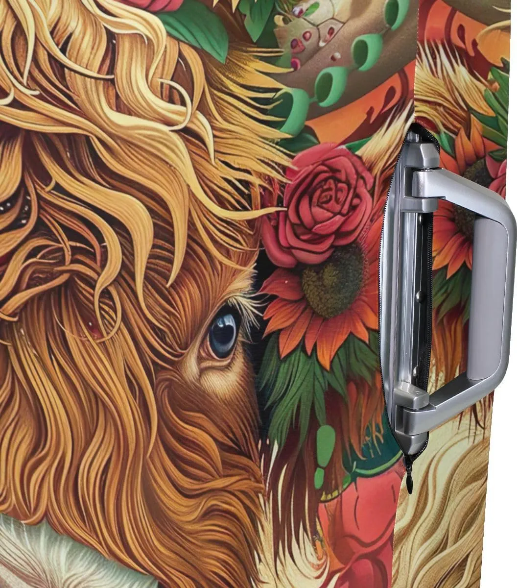 CHIFIGNO Boho Highland Cow Travel Luggage Cover Luggage Protector Covers Fits 18-32 Inch Luggage S Fits 18-20 Inch