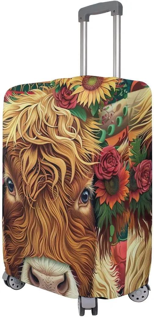 CHIFIGNO Boho Highland Cow Travel Luggage Cover Luggage Protector Covers Fits 18-32 Inch Luggage S Fits 18-20 Inch
