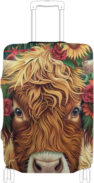 CHIFIGNO Boho Highland Cow Travel Luggage Cover Luggage Protector Covers Fits 18-32 Inch Luggage S Fits 18-20 Inch