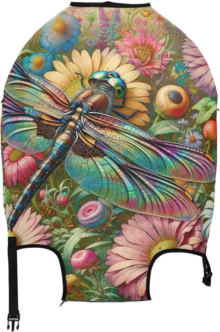 CHIFIGNO Flower Dragonfly Cover for Luggage Travel Large Suitcase Cover with Concealed Zipper Suitable for 18-32 Inch M Fits 22-24 Inch