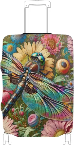 CHIFIGNO Flower Dragonfly Cover for Luggage Travel Large Suitcase Cover with Concealed Zipper Suitable for 18-32 Inch M Fits 22-24 Inch