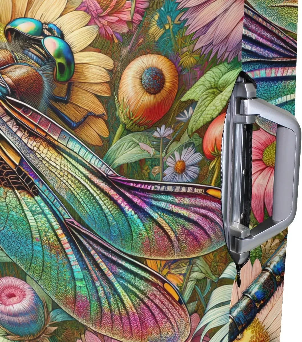 CHIFIGNO Flower Dragonfly Cover for Luggage Travel Large Suitcase Cover with Concealed Zipper Suitable for 18-32 Inch M Fits 22-24 Inch