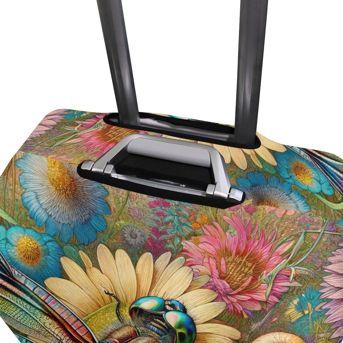 CHIFIGNO Flower Dragonfly Cover for Luggage Travel Large Suitcase Cover with Concealed Zipper Suitable for 18-32 Inch M Fits 22-24 Inch