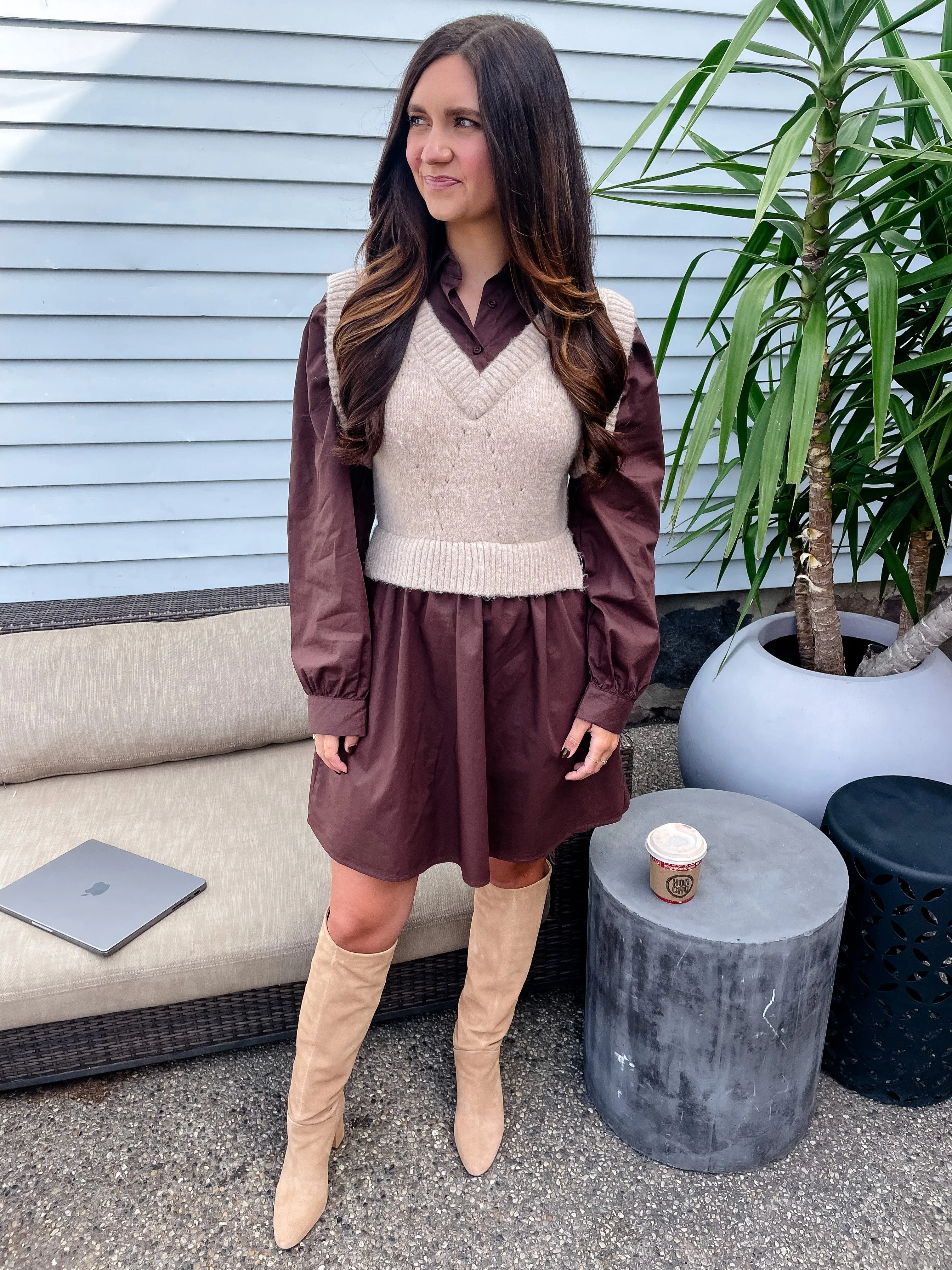 Chocolate Sweater Vest Dress