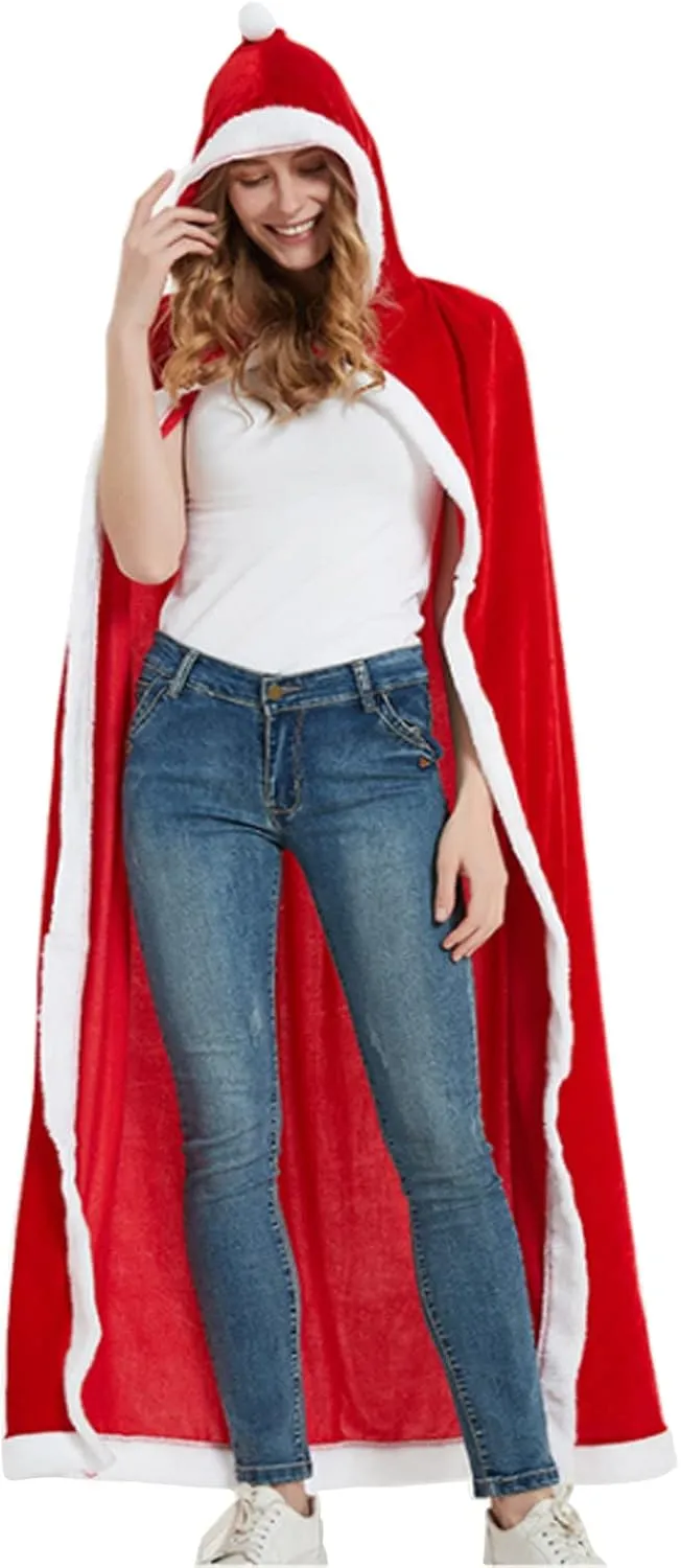 Christmas Cloak, Santa Velvet Robe Cape for Women Kids Gifts Christmas Decoration Cosplay Christmas Costume Party