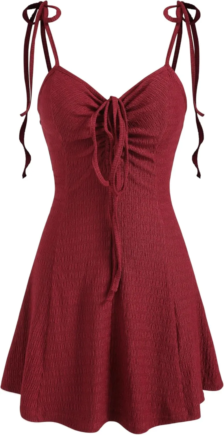 CIDER Women Summer Mini Dresses Cute Short Sundress Casual Tie Strap Sleeveless Dress