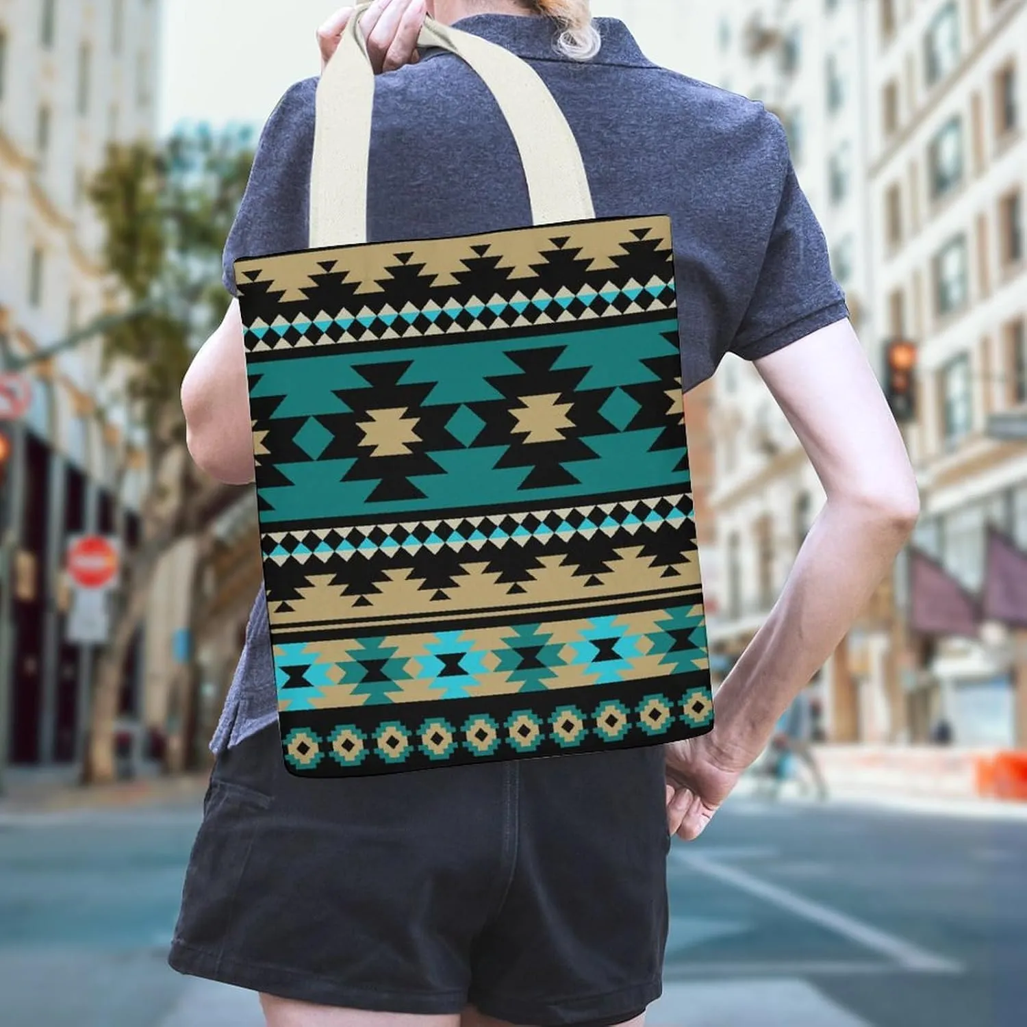 Colorful Graffiti Patterns Canvas Tote Bag with Pockets for Daily Versatility