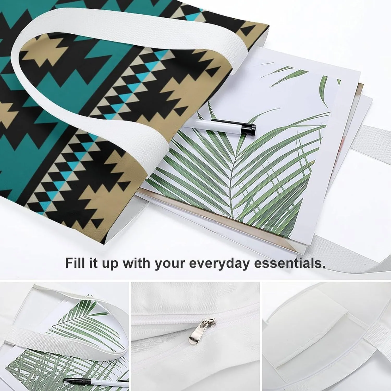 Colorful Graffiti Patterns Canvas Tote Bag with Pockets for Daily Versatility
