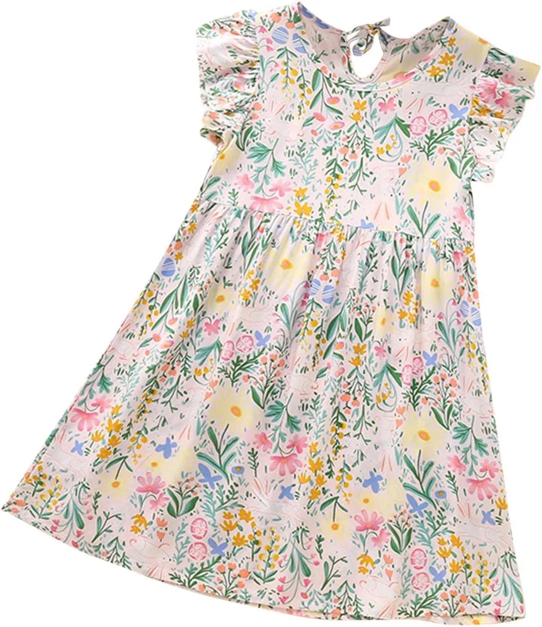 Cotton Floral Print Girls Summer Dress Sleeveless Casual Loose Fit Ruffle Sleeve Lightweight Sundress Vacation Beach
