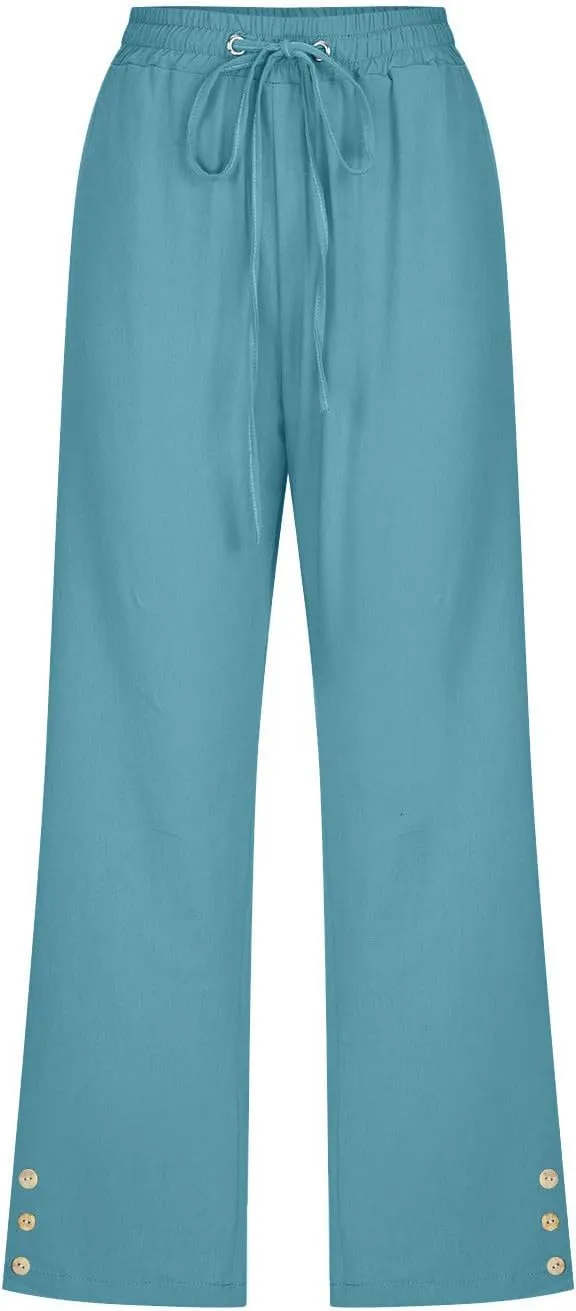 Cotton Linen Capri Pants for Women Casual Summer Elastic Waist Lounge Capris Loose Comfy Lightweight Cropped Trousers