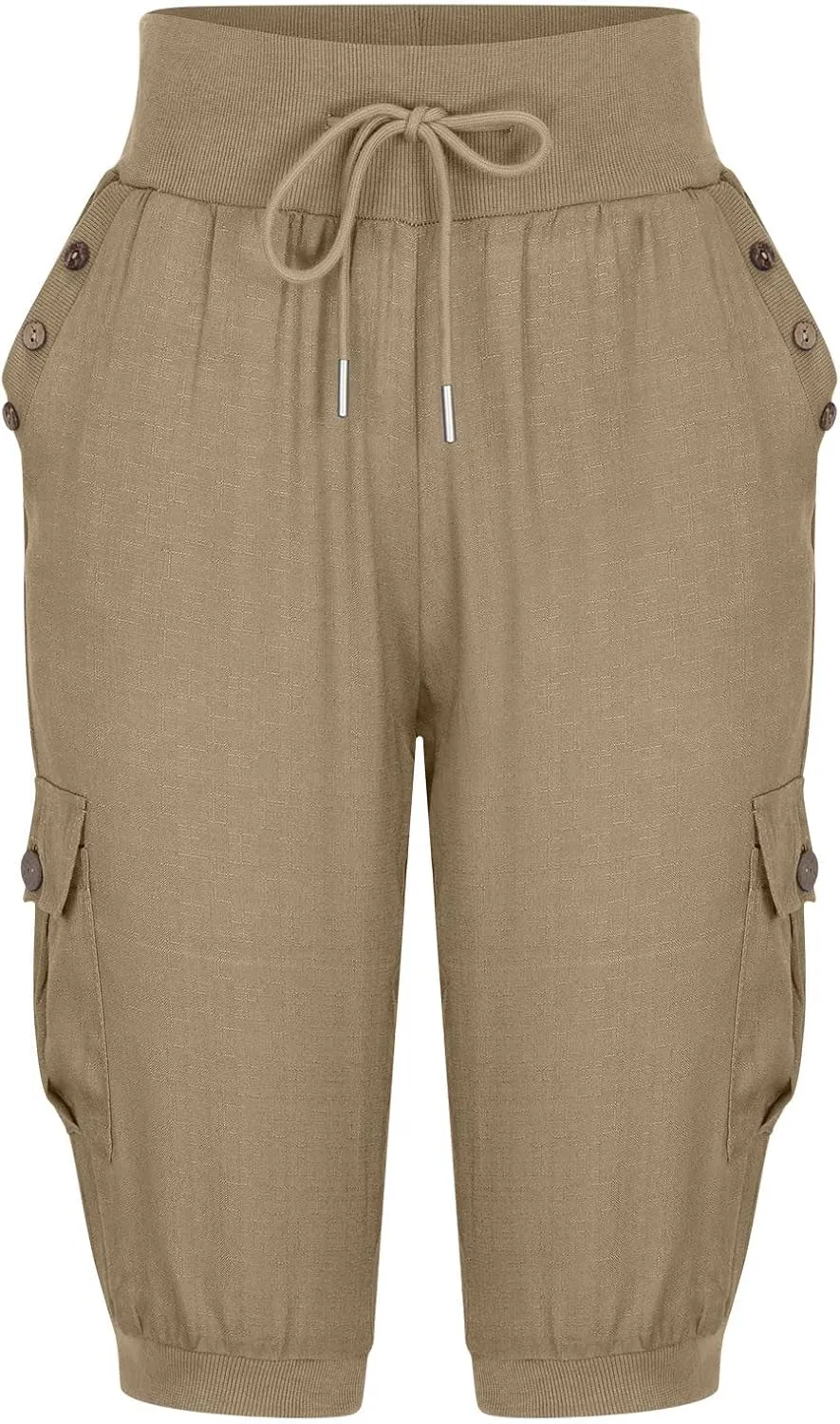 Cotton Linen Capri Pants for Women Drawstring High Waisted Loose Fit Summer Capris Casual Cropped Trouser with Pocket