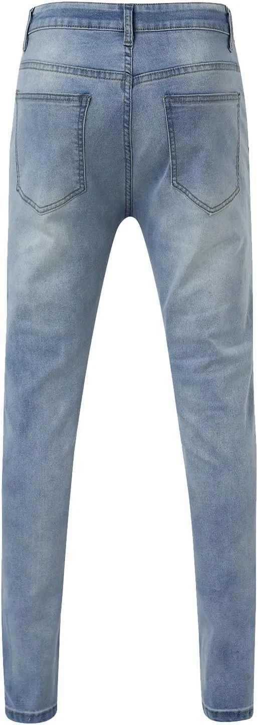 CRNTCEM Mens Ripped Skinny Distressed Jeans Tapered Leg Moto Biker Long Denim Pants Slim Fit Stretch Work Commute Jean Pants