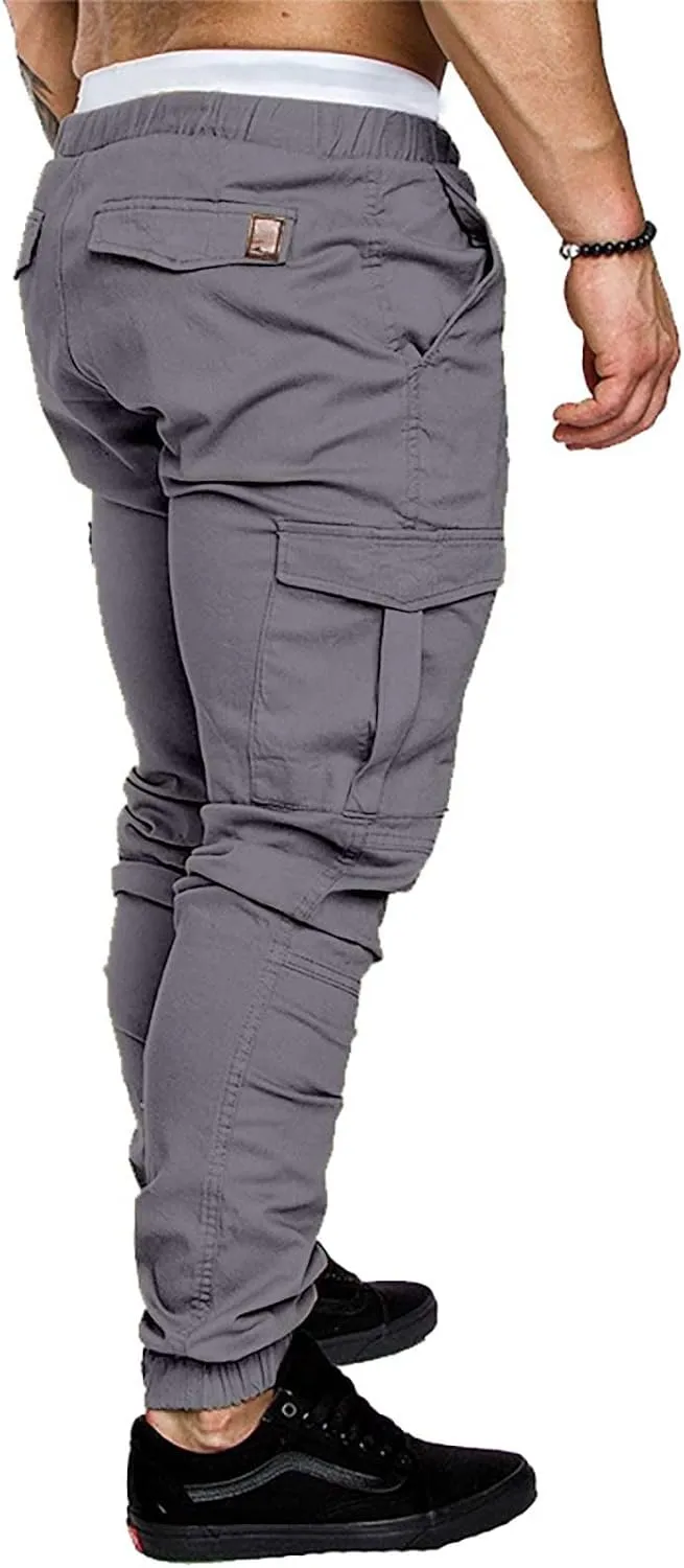 CRNTCEM Mens Slim Fit Jogging Cargo Pants Tapered Leg Casual Work Chino Pants Slim Fit Fitness Gym Bodybuilding Sweatpants
