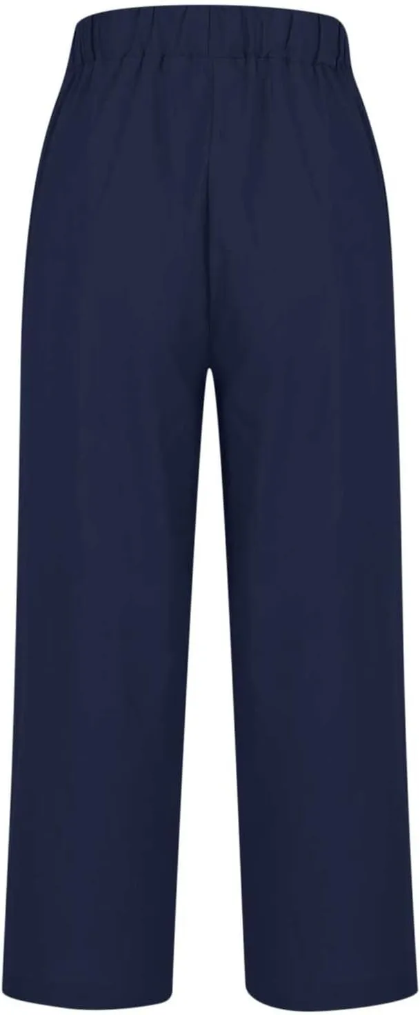 Cropped Linen Pant Women Summer Dressy Elastic Waist Straight Leg Plus Size Crop Pant Casual Beach Trouser with Pocket