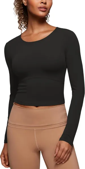 CRZ YOGA Butterluxe Womens Long Sleeve Crop Yoga Shirts Slim Fit Cropped Workout Tops Athletic Casual Basic Tight Shirt
