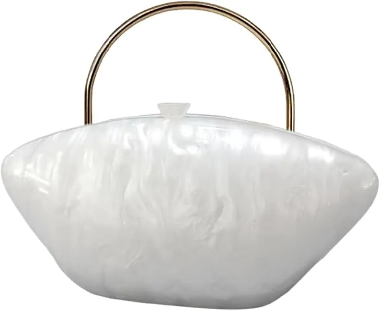 Cute Acrylic Shell Shaped Clutch Purse Small Evening Handbags for Women Wedding Party Prom CrossBody Bag