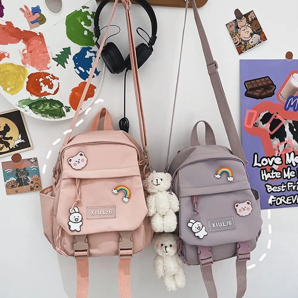 Cute Mini Backpack with Kawaii Cow Pendant, Purple, for School