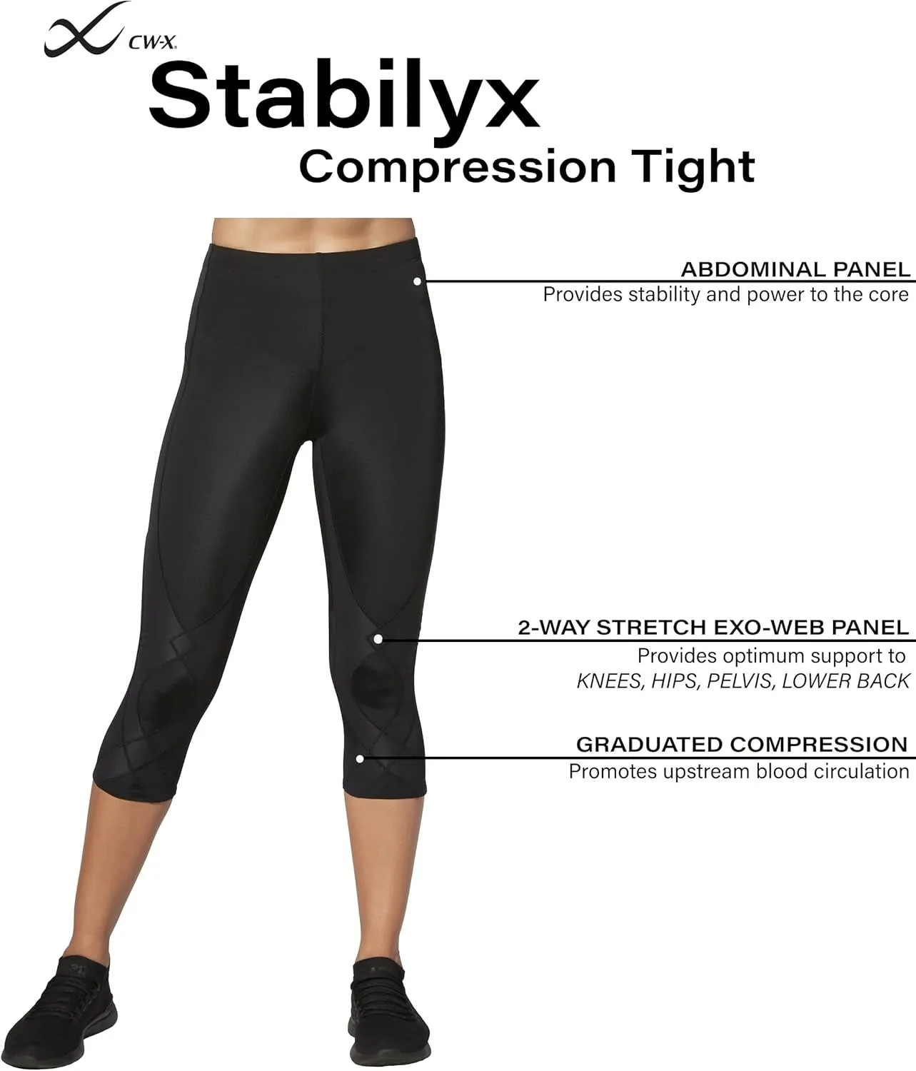CW-X Women's Stabilyx Joint Support 3/4 Capri Compression Tight Pants