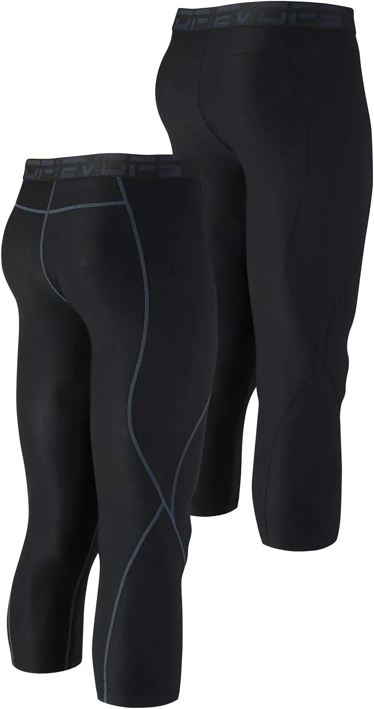 DEVOPS 2 Pack Men's 3/4 Compression Pants Athletic Leggings with Pocket