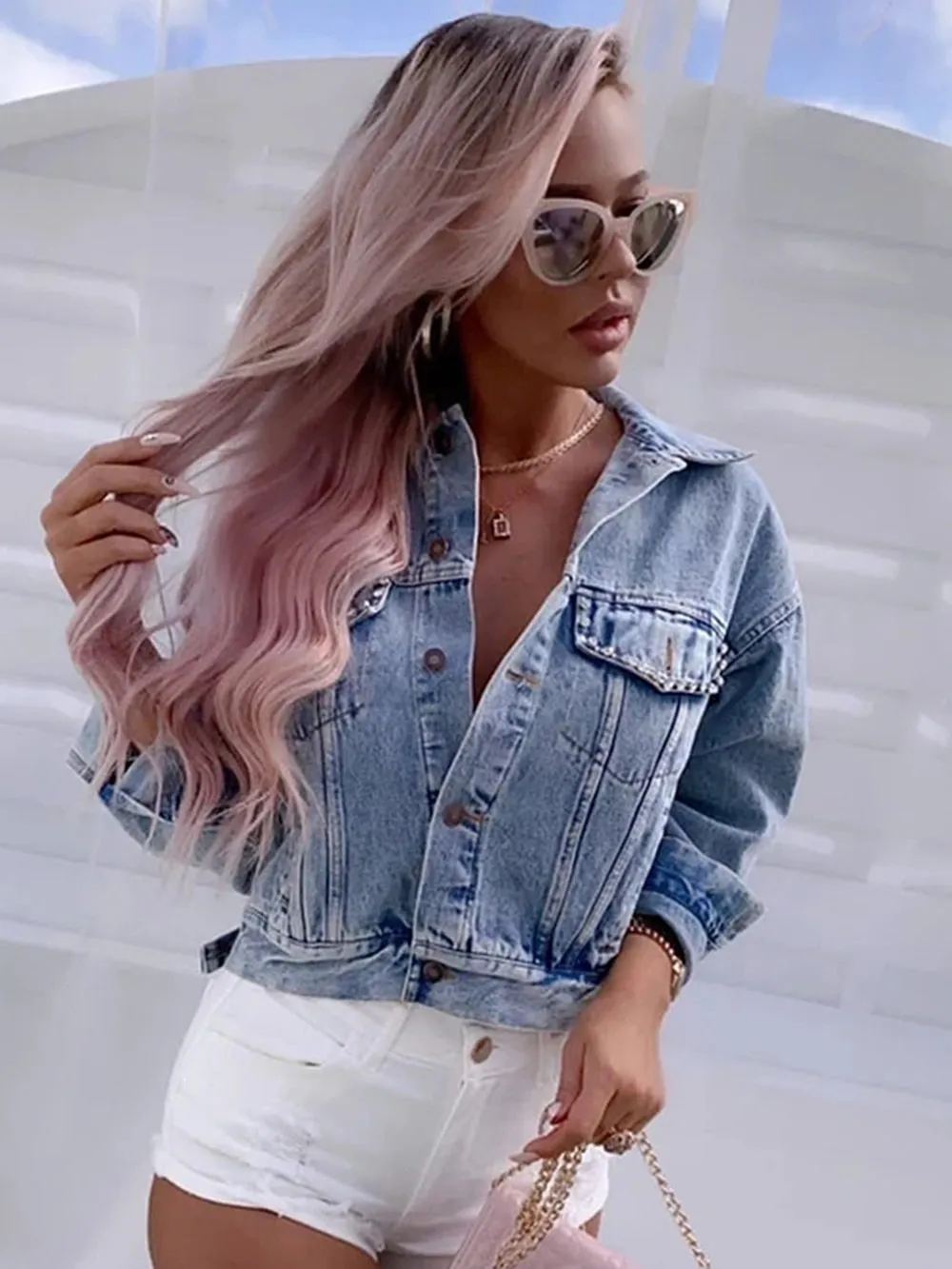 Diamond Tassel Coat Single-Breasted Open Back Women Jeans Coat