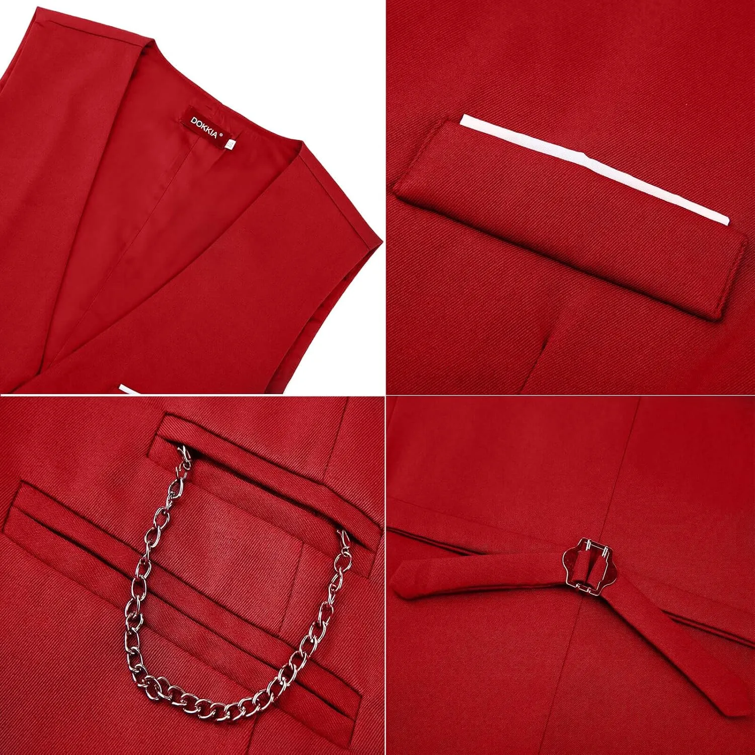 DOKKIA Men's Dress Vest Suit Waistcoat Formal Business Slim Fit V-neck Sleeveless Tuxedo Jacket with Chain