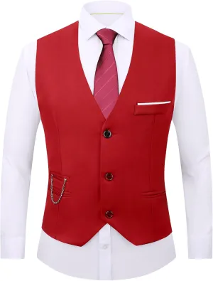 DOKKIA Men's Dress Vest Suit Waistcoat Formal Business Slim Fit V-neck Sleeveless Tuxedo Jacket with Chain