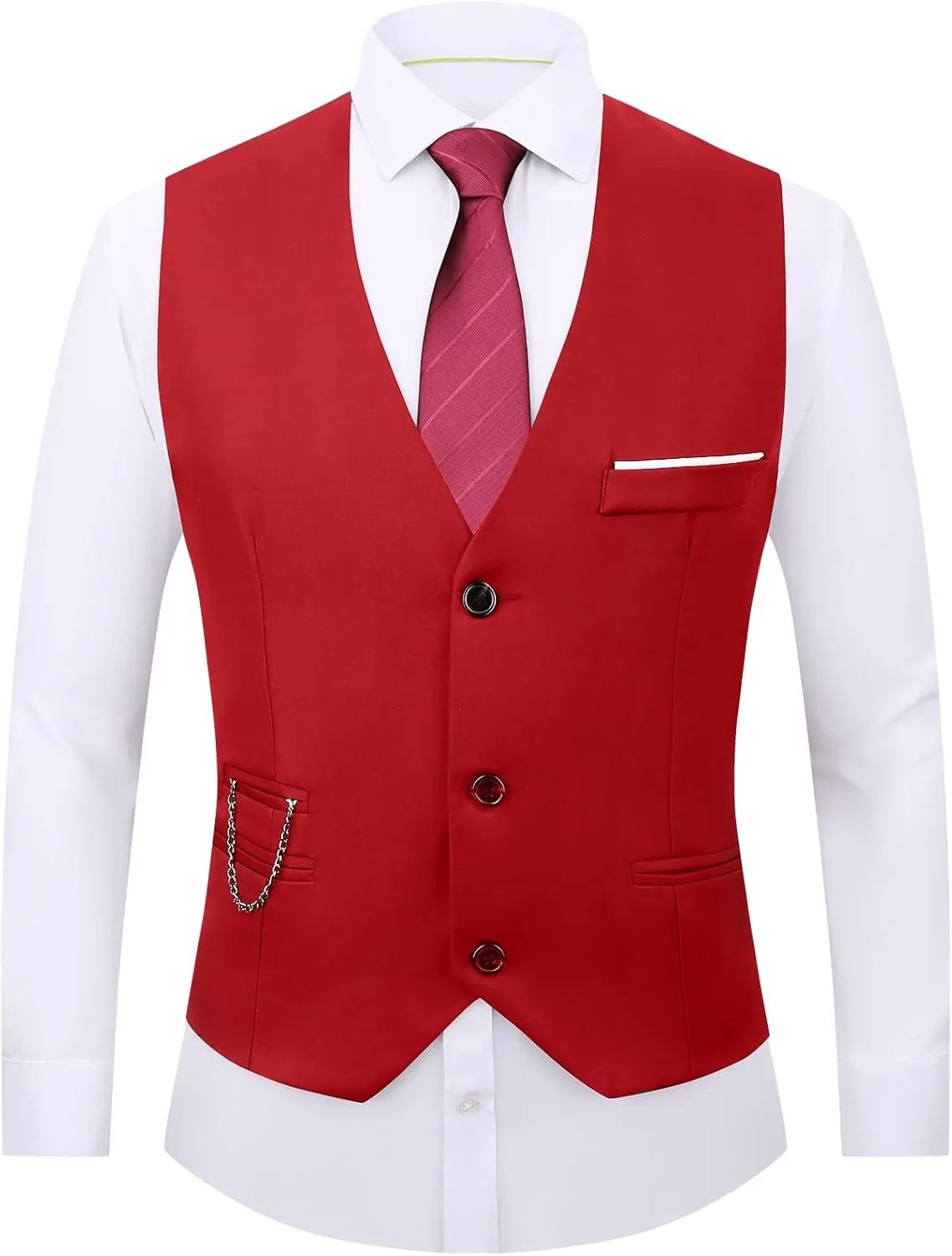 DOKKIA Men's Dress Vest Suit Waistcoat Formal Business Slim Fit V-neck Sleeveless Tuxedo Jacket with Chain