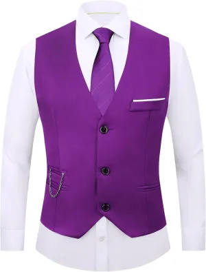 DOKKIA Men's Dress Vest Suit Waistcoat Formal Business Slim Fit V-neck Sleeveless Tuxedo Jacket with Chain