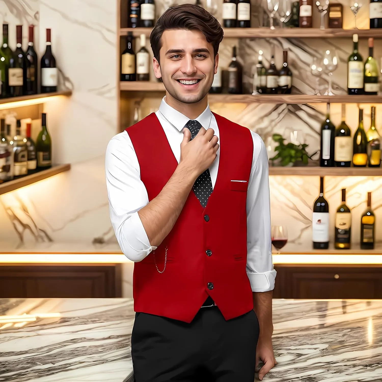 DOKKIA Men's Dress Vest Suit Waistcoat Formal Business Slim Fit V-neck Sleeveless Tuxedo Jacket with Chain