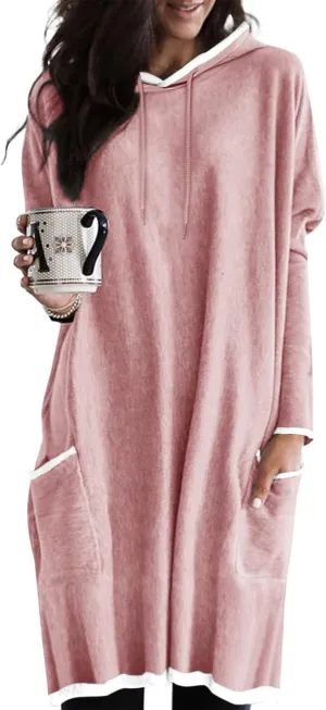 Dokotoo Women's Long Sleeve Hoodie Dress 2024 Pullover Fall Tops Sweatshirt Dress with Pockets
