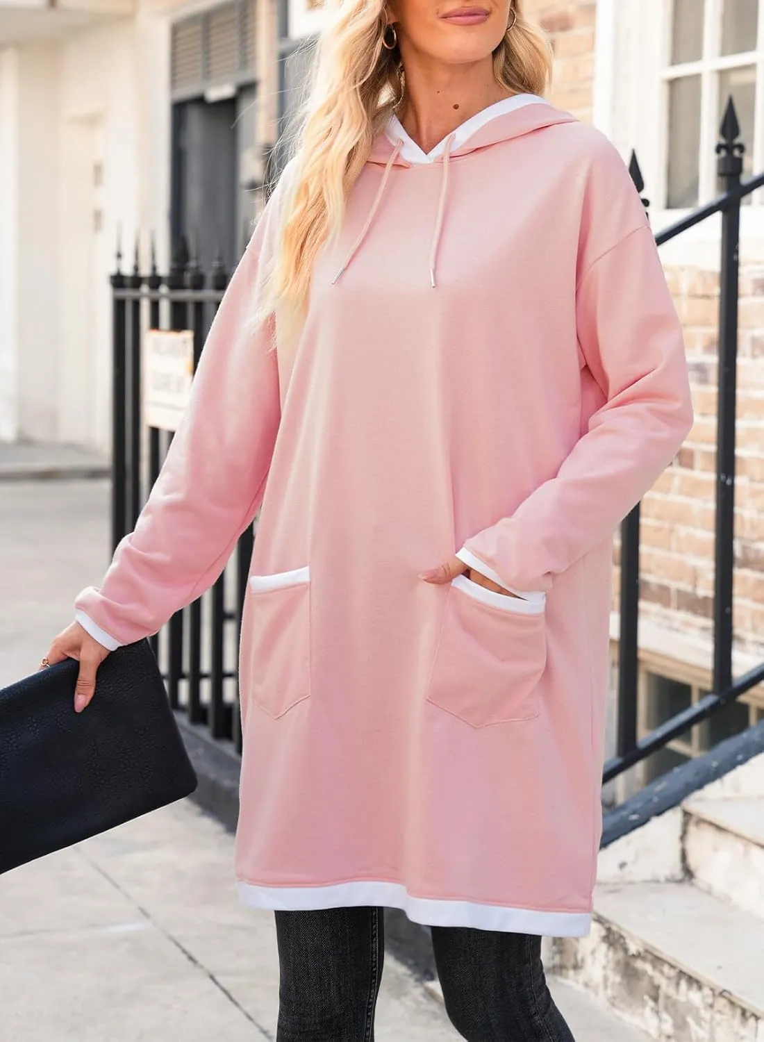 Dokotoo Women's Long Sleeve Hoodie Dress 2024 Pullover Fall Tops Sweatshirt Dress with Pockets