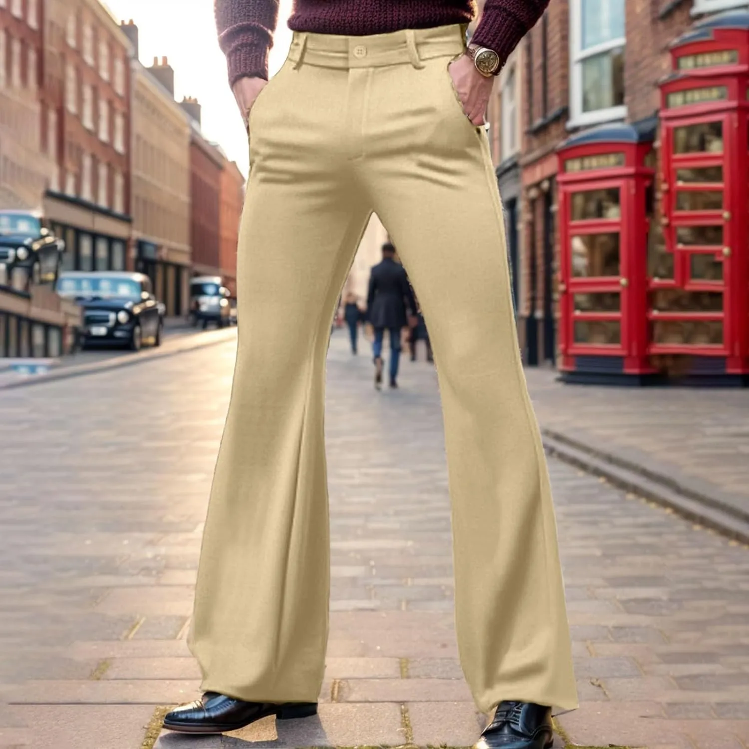 Dress Pants Wide Leg Pants Elastic Waist Solid Color Fashion Comfy Slim Fit Hiking Baggy Casual Pants with Pockets