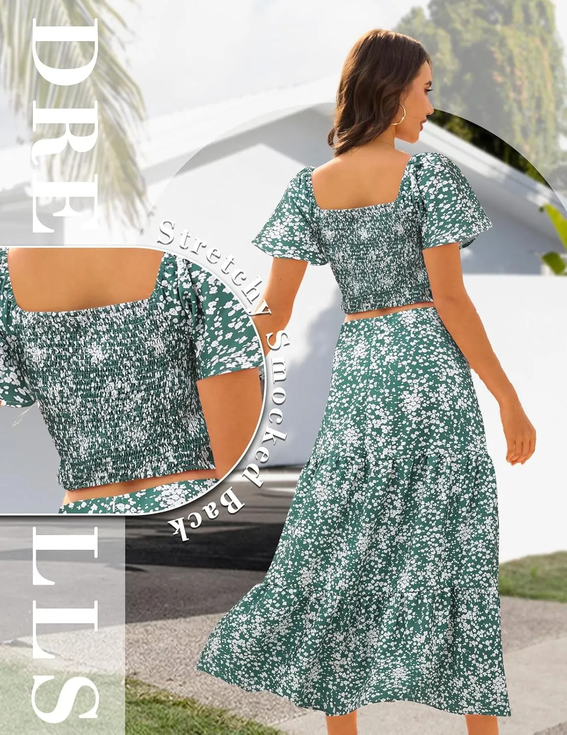 DRESSTELLS Women's 2 Piece Skirt Set, Floral Skirt Set Outfits Suit, Top & Long Skirts, Casual Boho Summer Dress 2025