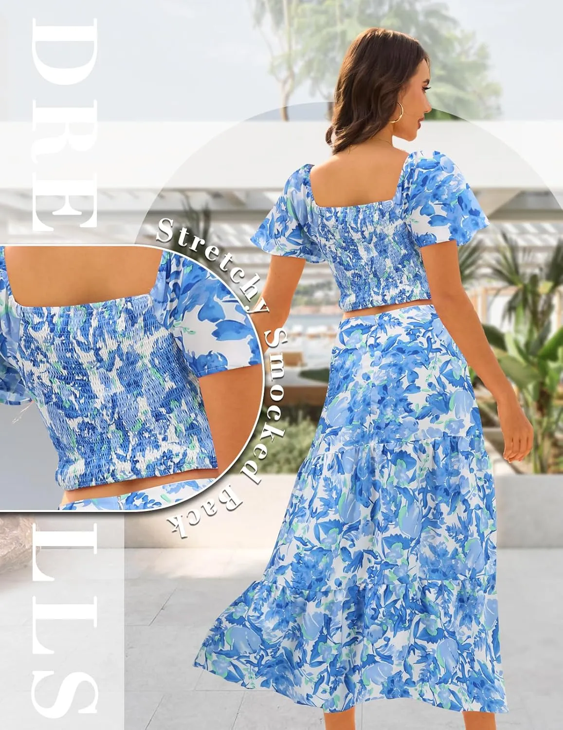 DRESSTELLS Women's 2 Piece Skirt Set, Floral Skirt Set Outfits Suit, Top & Long Skirts, Casual Boho Summer Dress 2025