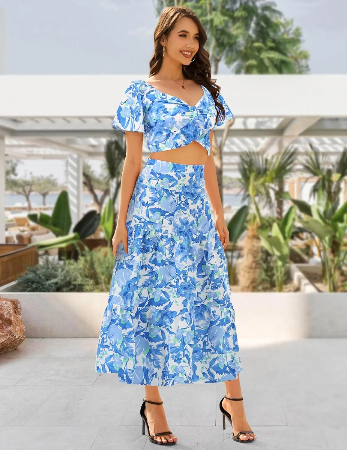 DRESSTELLS Women's 2 Piece Skirt Set, Floral Skirt Set Outfits Suit, Top & Long Skirts, Casual Boho Summer Dress 2025
