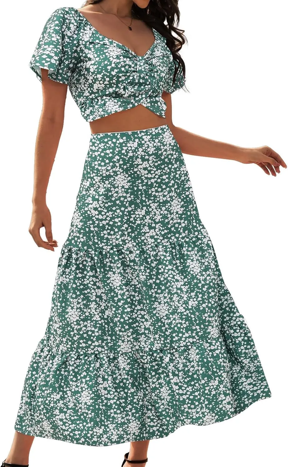 DRESSTELLS Women's 2 Piece Skirt Set, Floral Skirt Set Outfits Suit, Top & Long Skirts, Casual Boho Summer Dress 2025