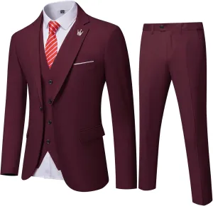 EastSide Men's Slim Fit 3 Pieces Suit, One Button Blazer Set, Jacket Vest & Pants