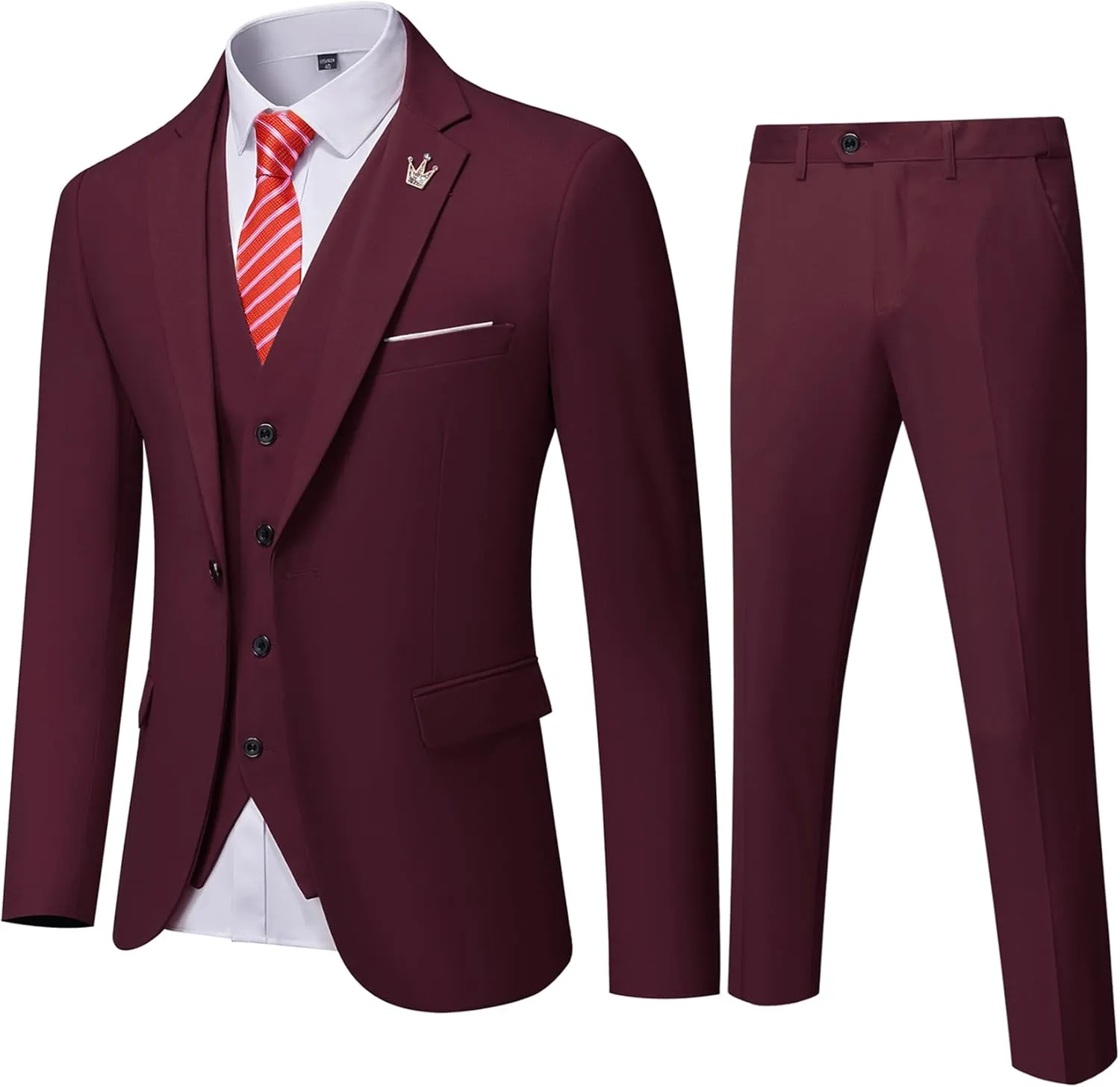 EastSide Men's Slim Fit 3 Pieces Suit, One Button Blazer Set, Jacket Vest & Pants