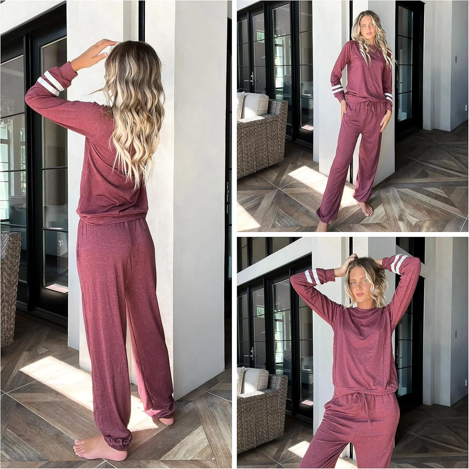 Ekouaer Sweatsuits Womens Loungewear Set Tracksuit Long Sleeve Pajamas Set with Pockets 2 Piece Outfits Lounge Sets