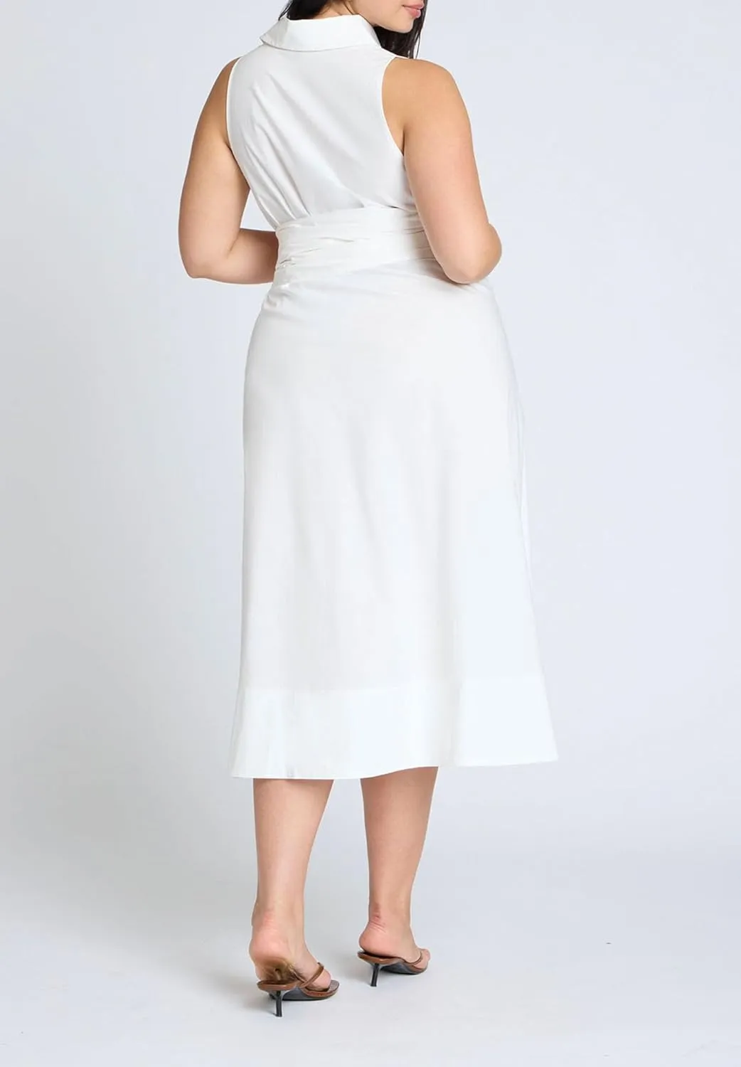 ELOQUII Women's Plus Size Tie Front Poplin Midi Dress