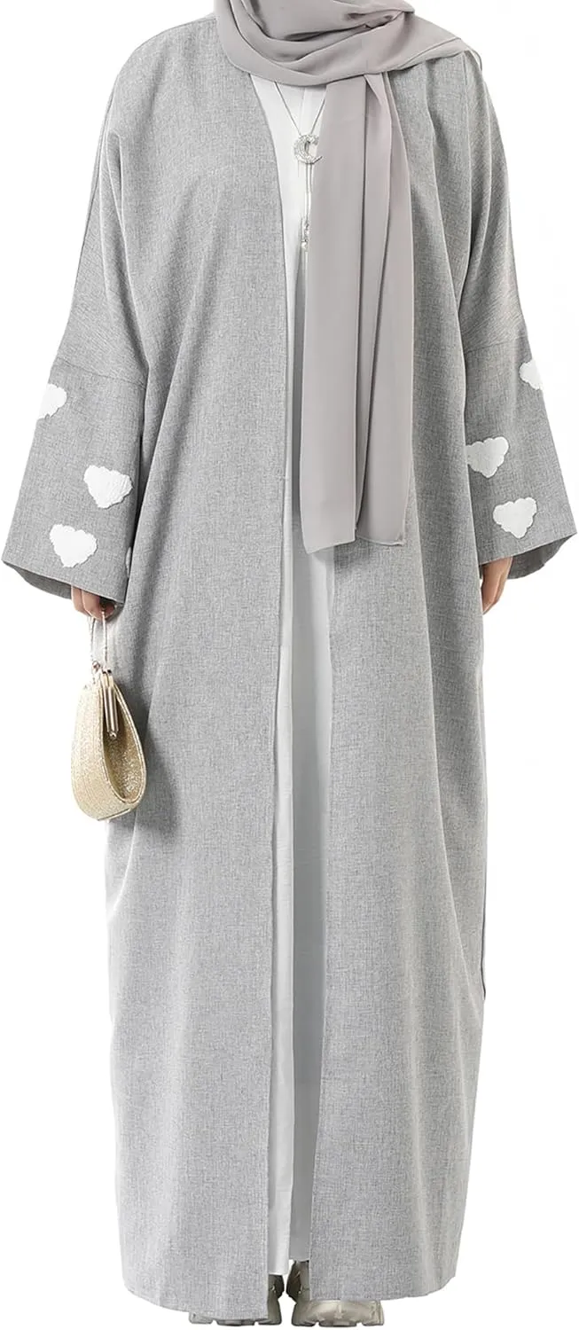 Embroidered Long Sleeve Muslim Cardigan Open Front Dubai Abaya Turkish Pull-On Eid Clothes