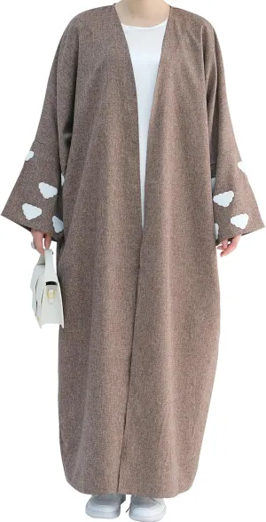 Embroidered Long Sleeve Muslim Cardigan Open Front Dubai Abaya Turkish Pull-On Eid Clothes