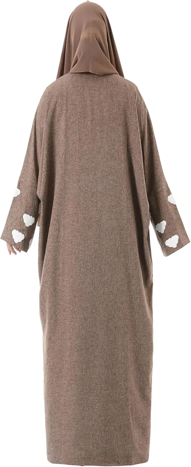Embroidered Long Sleeve Muslim Cardigan Open Front Dubai Abaya Turkish Pull-On Eid Clothes