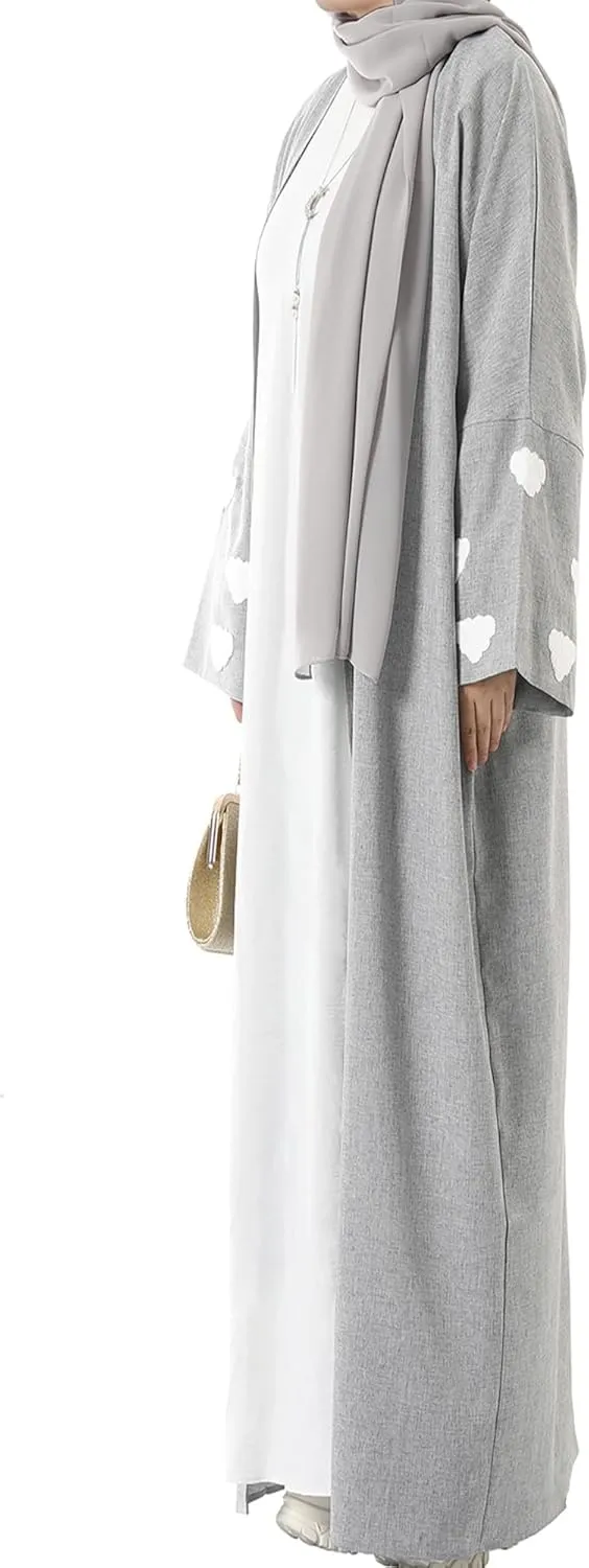 Embroidered Long Sleeve Muslim Cardigan Open Front Dubai Abaya Turkish Pull-On Eid Clothes