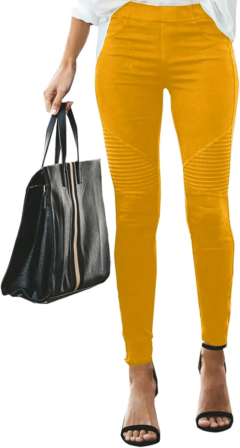 eoeioa Plus Size Leggings with Pockets for Women High Waisted Stretch Skinny Zipper Cropped Pencil Pants Stripe Tights Pants