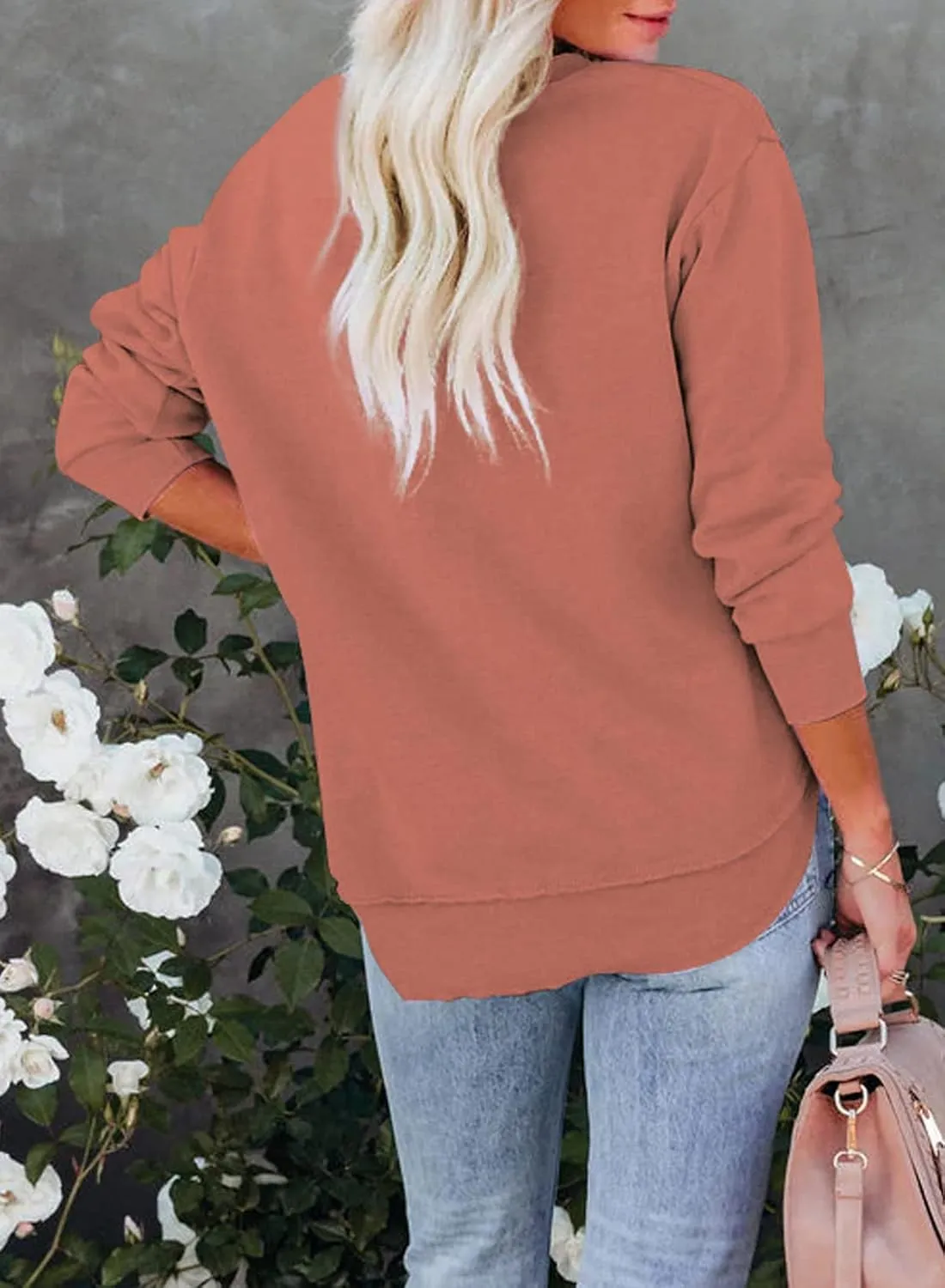 EVALESS Sweatshirt for Women Crewneck Long Sleeve Side Split Tops Casual Solid Color Loose Pullover Shirts 2025 Clothes