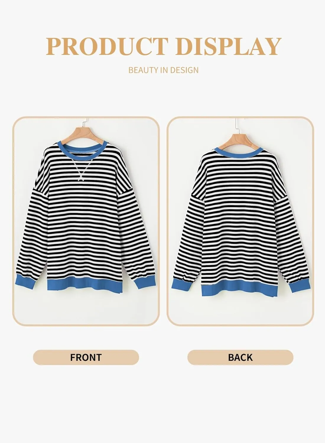 Eytino Women Plus Size Sweatshirt Striped Color Block Crew Neck Pullover Tops Long Sleeve Casual Shirt(1X-5X)